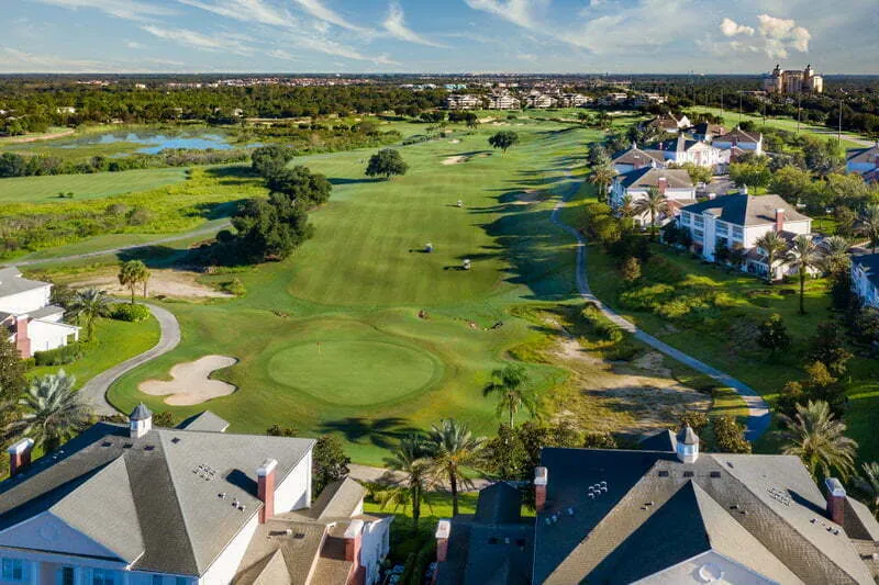 Reunion golf course and homes viewed from above