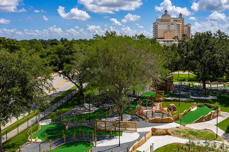 Landscaped miniature-golf course at Reunion with the Grande beyond
