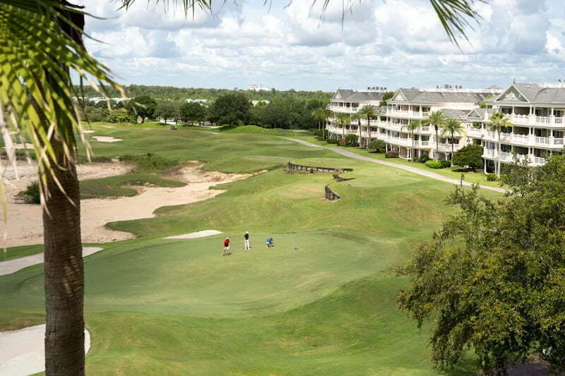 View across a Reunion fairway toward resort residences